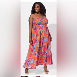 Torrid Soft Mesh Pleated Maxi Dress Tropical Floral Sz 3 (22-24) NWT